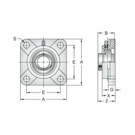 Ami Bearings SINGLE ROW BALL BEARING - 45MM STAINLESS SET SCREW STAINLESS 4-BOLT FLANGE MUCF209